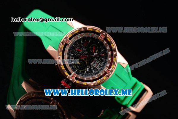 Richard Mille RM 60-01 Asia 2813 Automatic Rose Gold Case with Skeleton Dial and Green Rubber Strap Rose Gold Bezel (EF) - Click Image to Close